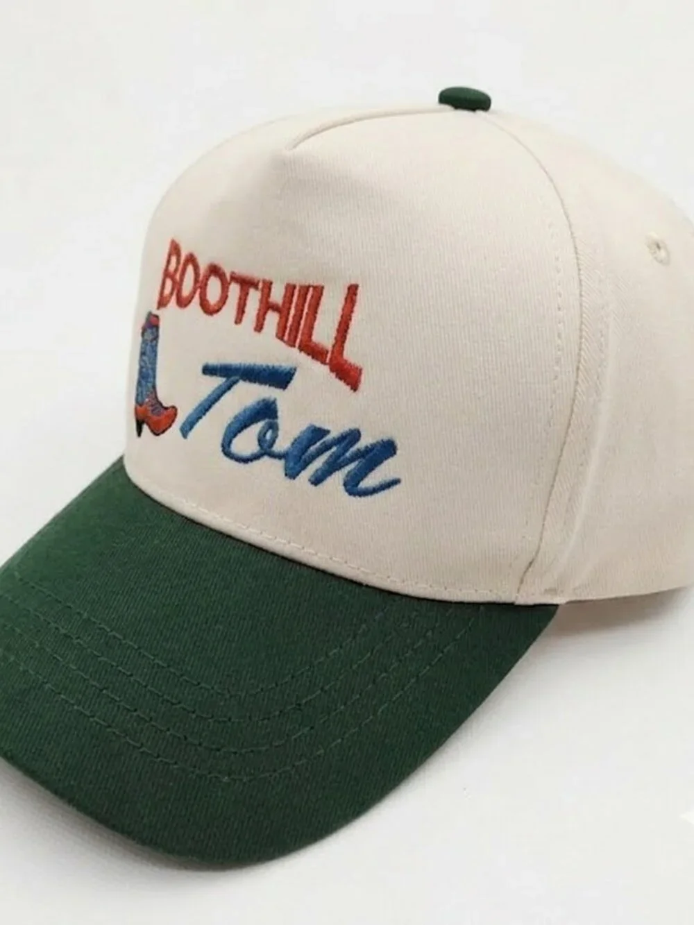 Retro Boothill Tom Cowboy Boot Embroidered Hat Forest Green Cream Western USA